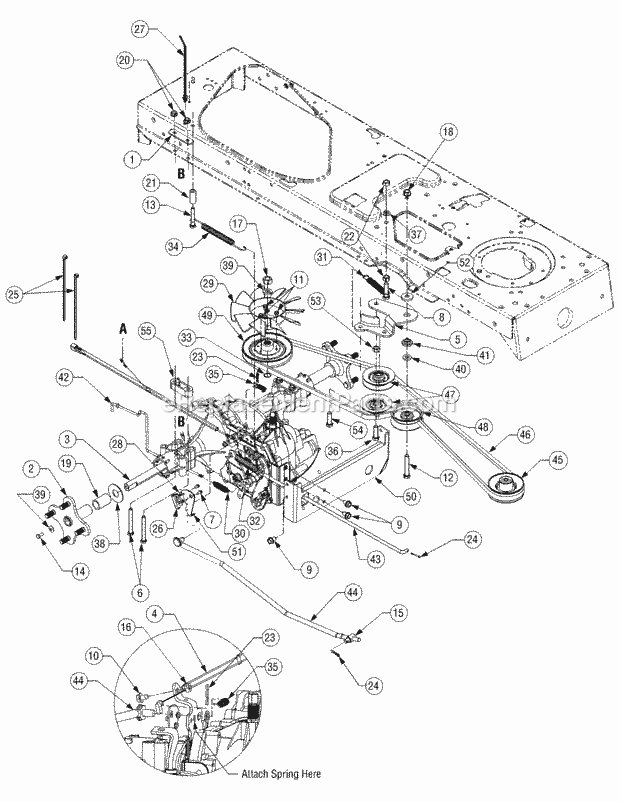 Drive System Diagram and Parts List for SLT1554 13AK11CK709, 13AK11CK710, 13AK11CK712 Cub Cadet Lawn Tractor